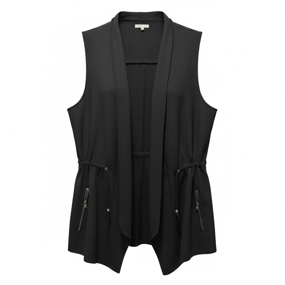 Maurices Black Sleeveless Drawstring Open Front Vest